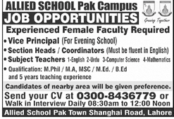 Jobs in Allied School Lahore